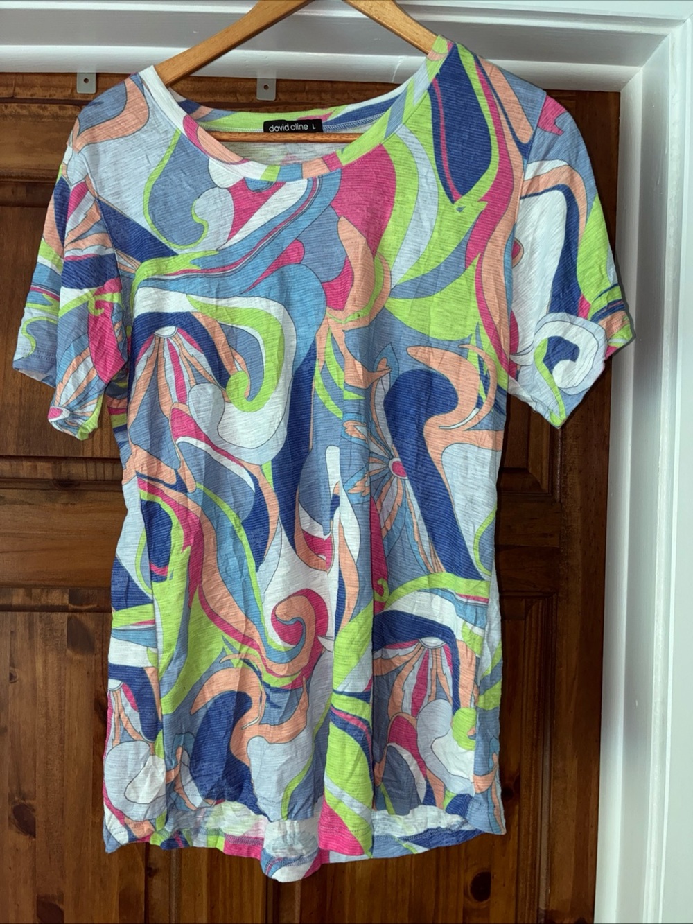 David Cline Tango Pucci Inspired Print Round Neck T Shirt Womens Large